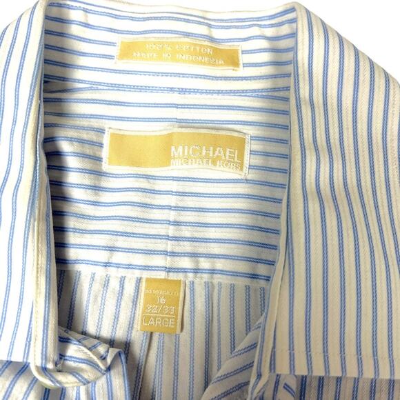 Michael Michael Kors Dress Shirt Button-Up Blue White Stripe Mens Large 16 32/33 - Picture 3 of 10